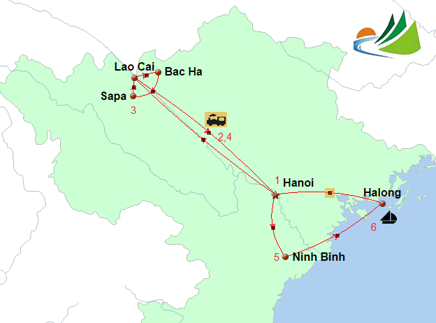 carte CIRCUIT NORD VIETNAM 1 SEMAINE