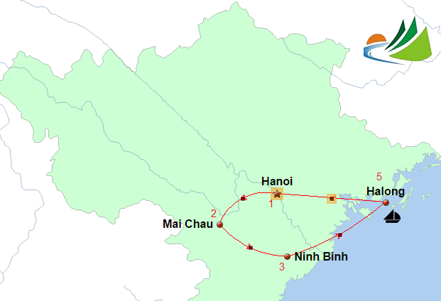 carte CIRCUIT NORD VIETNAM 5 JOURS