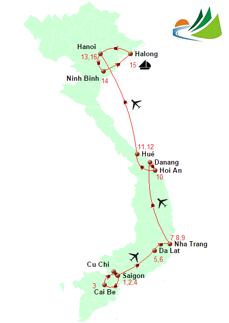 carte CIRCUIT VIETNAM 17 JOURS – NHA TRANG DA LAT