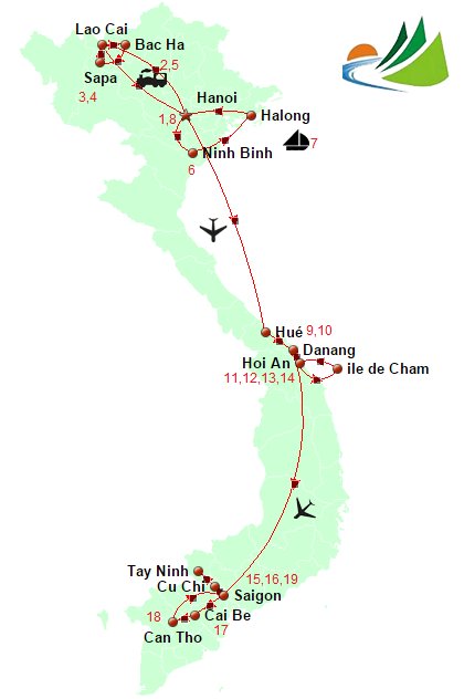 carte CIRCUIT VIETNAM 20 JOURS – PLAGE HOI AN