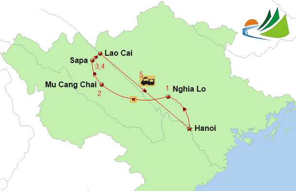 carte CIRCUIT 5 JOURS HANOI MU CANG CHAI