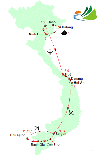 carte CIRCUIT AUTHENTIQUE VIETNAM 15 JOURS