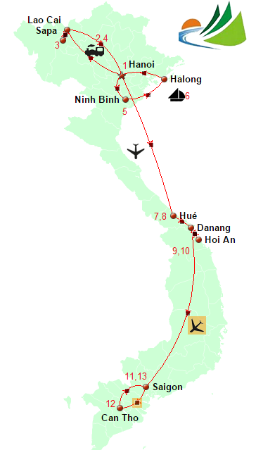 carte CIRCUIT VIETNAM AUTHENTIQUE 2 SEMAINES