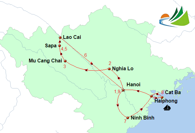 carte CIRCUIT VIETNAM NORD EN 10 JOURS