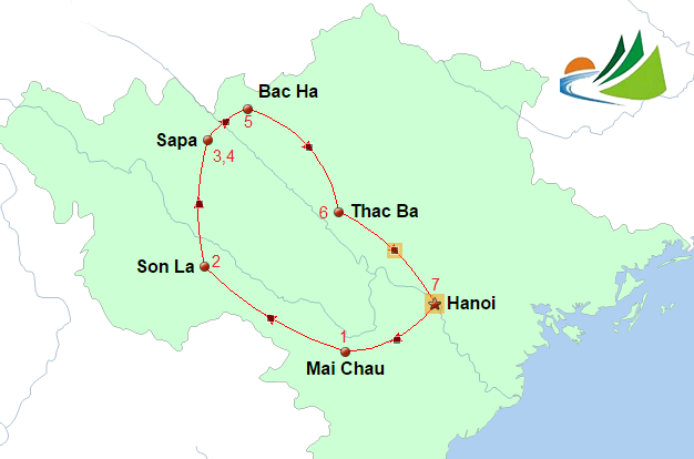 carte CIRCUIT VIETNAM NORD OUEST 1 SEMAINE