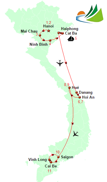 carte VOYAGE VIETNAM AUTHENTIQUE 12 JOURS