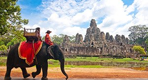 Balade en dos d'éléphant à Siem Reap