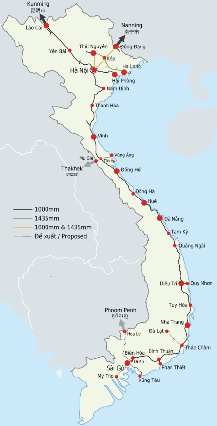 carte du réseau ferroviaire du Vietnam